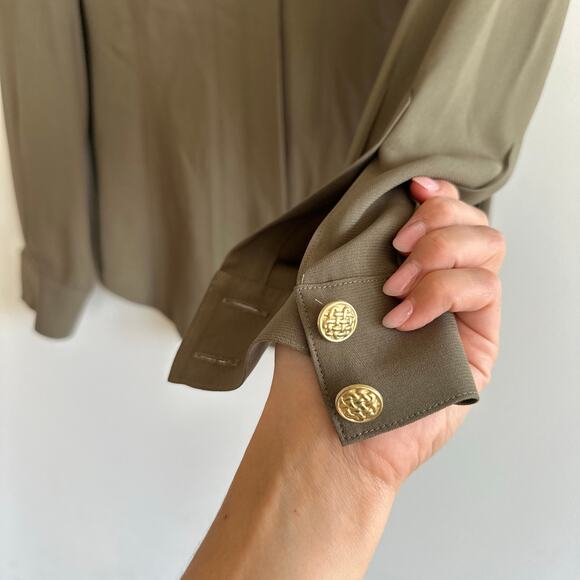 Vintage ESCADA Margaretha Ley Silk Padded Shoulder Shirt Blouse Olive - Picture 6 of 7